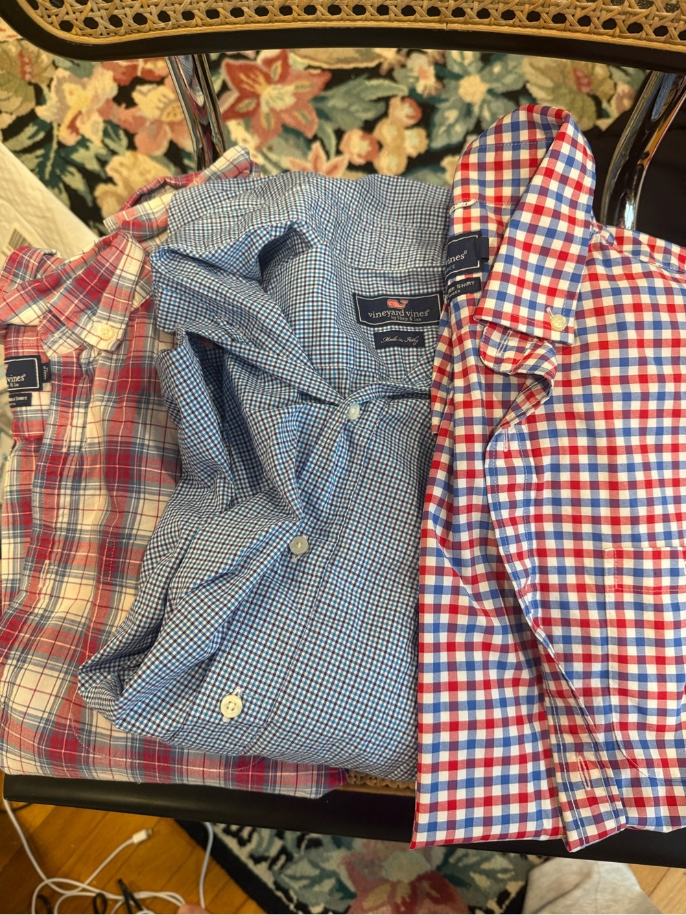 Vineyard Vines Men’s Red, White & Blue Gingham Button-Down Shirt (Set of 3)